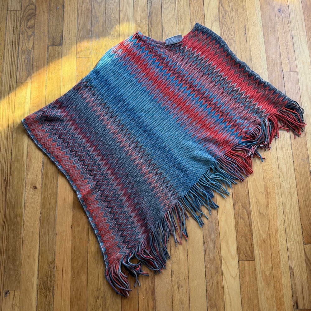 Ryan Michael blue and red chevron poncho
